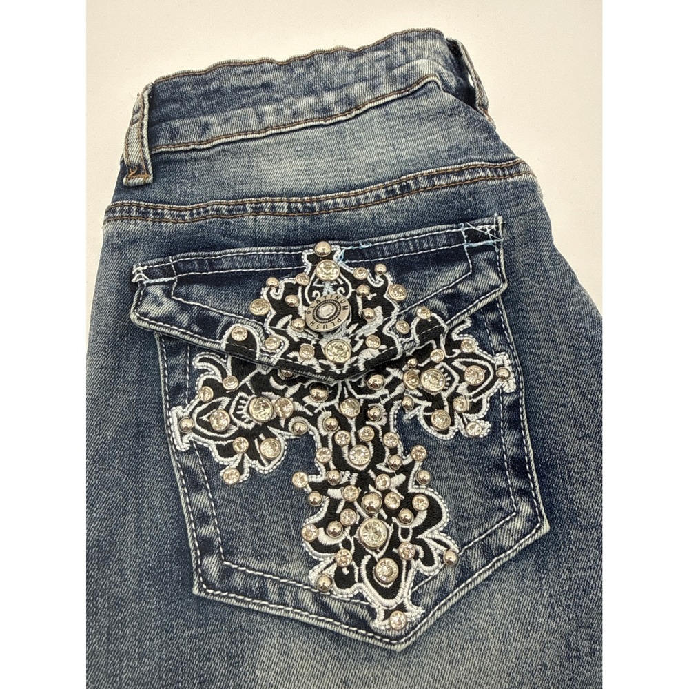 Platinum Plush Los Angeles Women 7 Cross Rhinestone Bootcut Jeans Y2K 4034 NWT